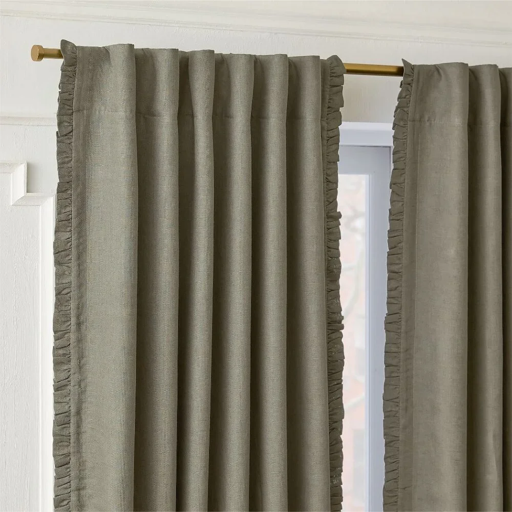 West Elm Ruffle Linen Blackout Window Curtain Panel 48